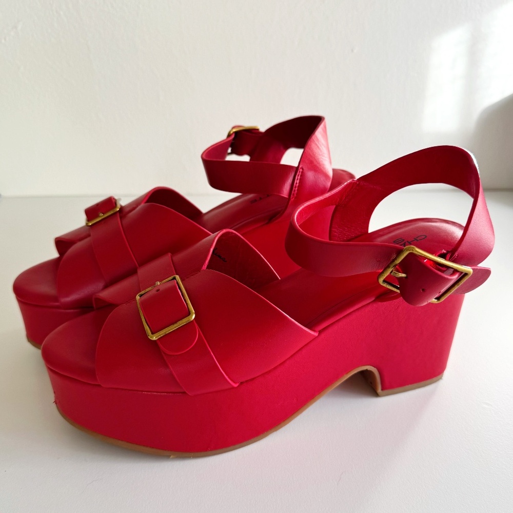 Red Charlotte Stone Raf Platform Sandals